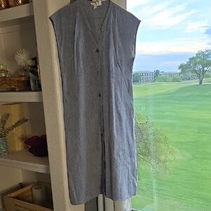 Eileen Fisher Blue Midi Metal Button Dress With Pockets Size Small